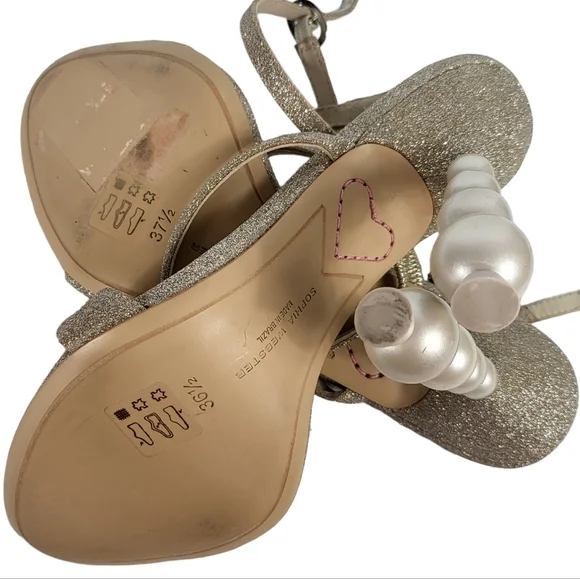 Sophia Webster Rosalind Pearl Glitter Sculptured Heel Sandals Champagne 36.5 - Picture 11 of 11